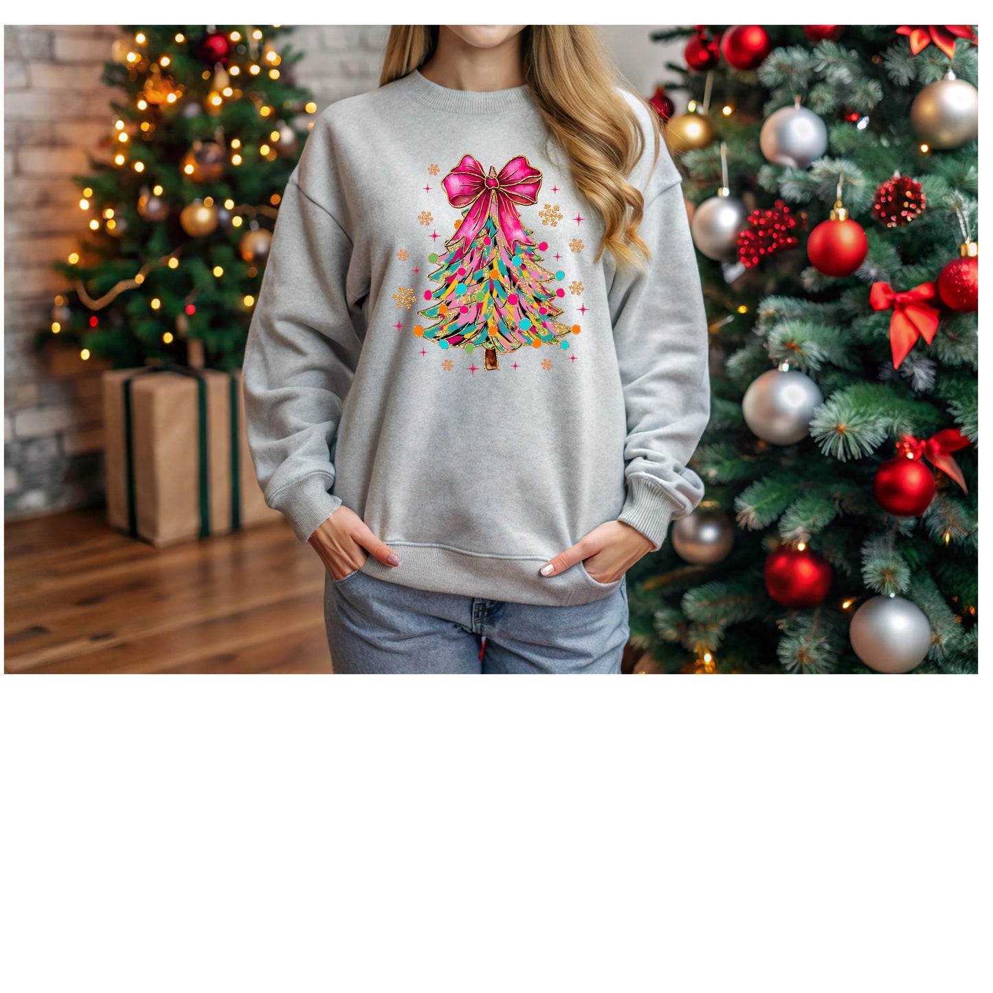 Christmas Tree Bow Crewneck Sweatshirt - Perfect for the Christmas Season!