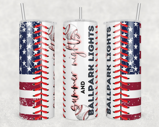 Baseball Summer Nights Ballpark Lights Flag 20 ounce Sublimation Tumbler BTD