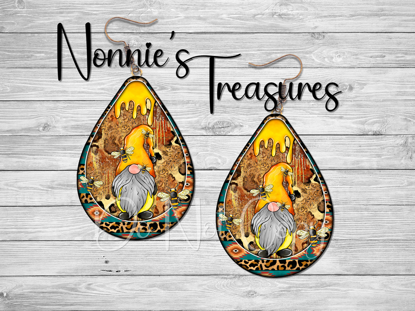 Bee Gnome Honey Cheetah Leopard Earrings Nonnie's Treasures