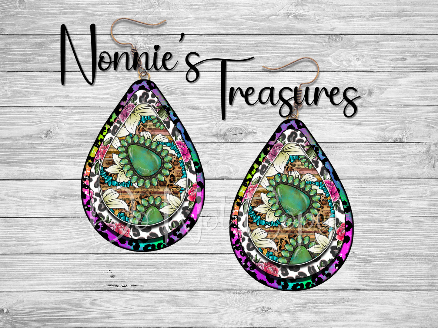 Cheetah Leopard Rainbow Turquoise 31 Earrings Nonnie's Treasures