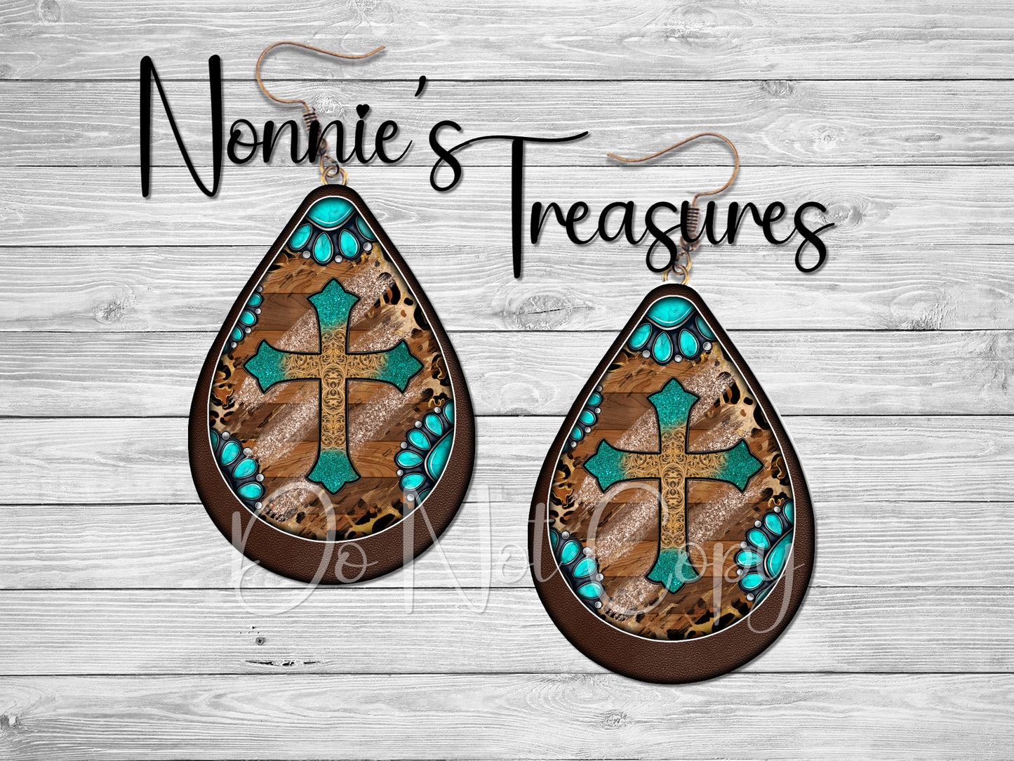 Cross Turquoise Western Cheetah Leopard Earrings Nonnie's Treasures