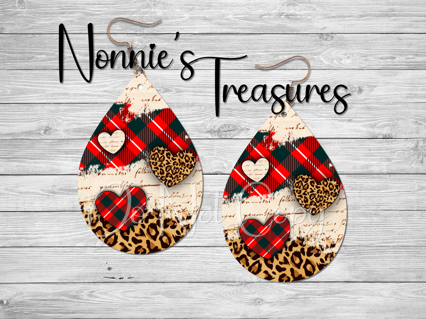 Leopard Red Plaid Love Heart Earrings Nonnie's Treasures