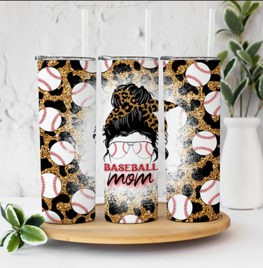 Baseball Mom Leopard/Balls 20 ounce Sublimation Tumbler