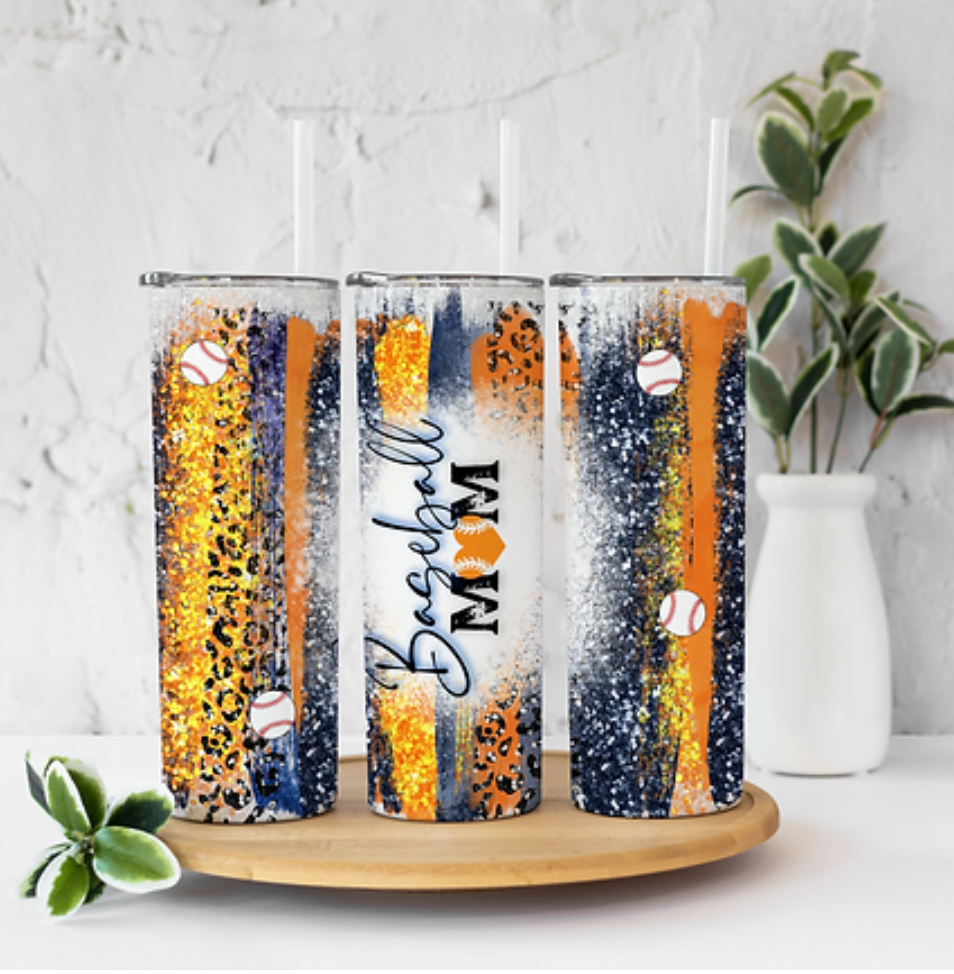 Baseball Mom Navy and Orange 20 ounce Sublimation Tumbler BTD