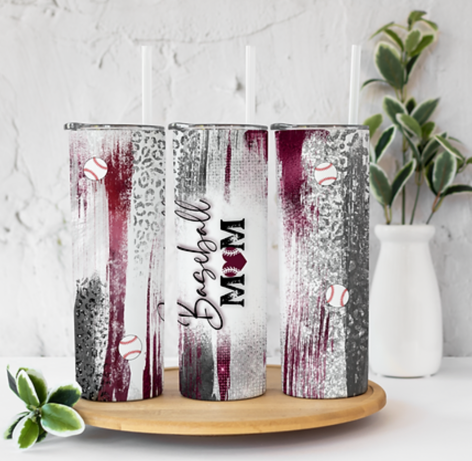 Baseball Mom Maroon Gray White 20 ounce Sublimation Tumbler BTD