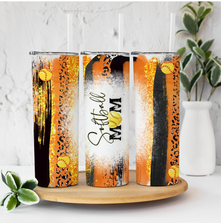 Softball Mom Orange and Black 20 ounce Sublimation Tumbler BTD