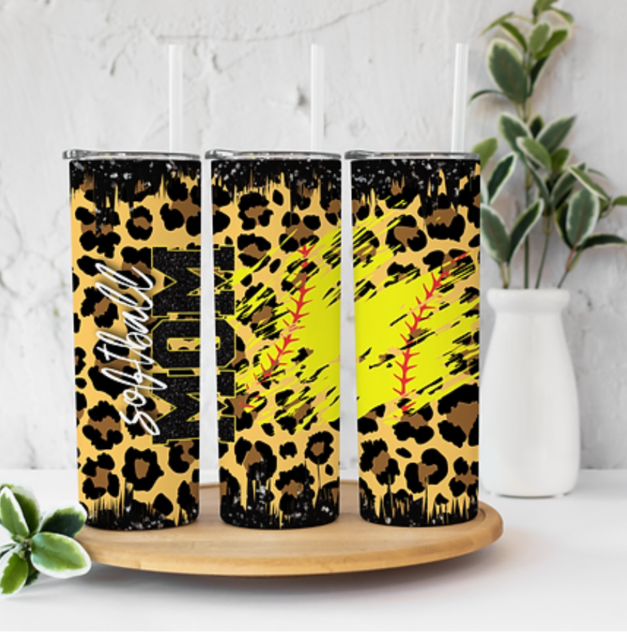 Softball Mom Gold and Leopard 20 ounce Sublimation Tumbler BTD
