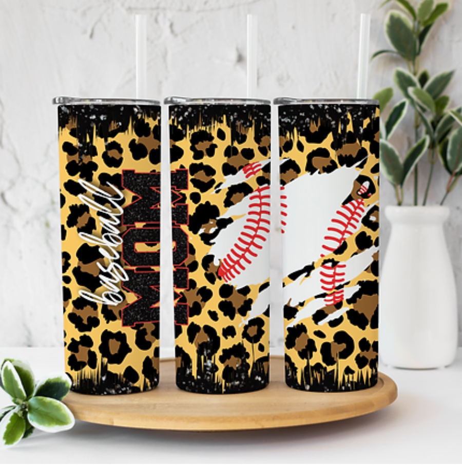 Baseball Mom Gold and Leopard 20 ounce Sublimation Tumbler BTD