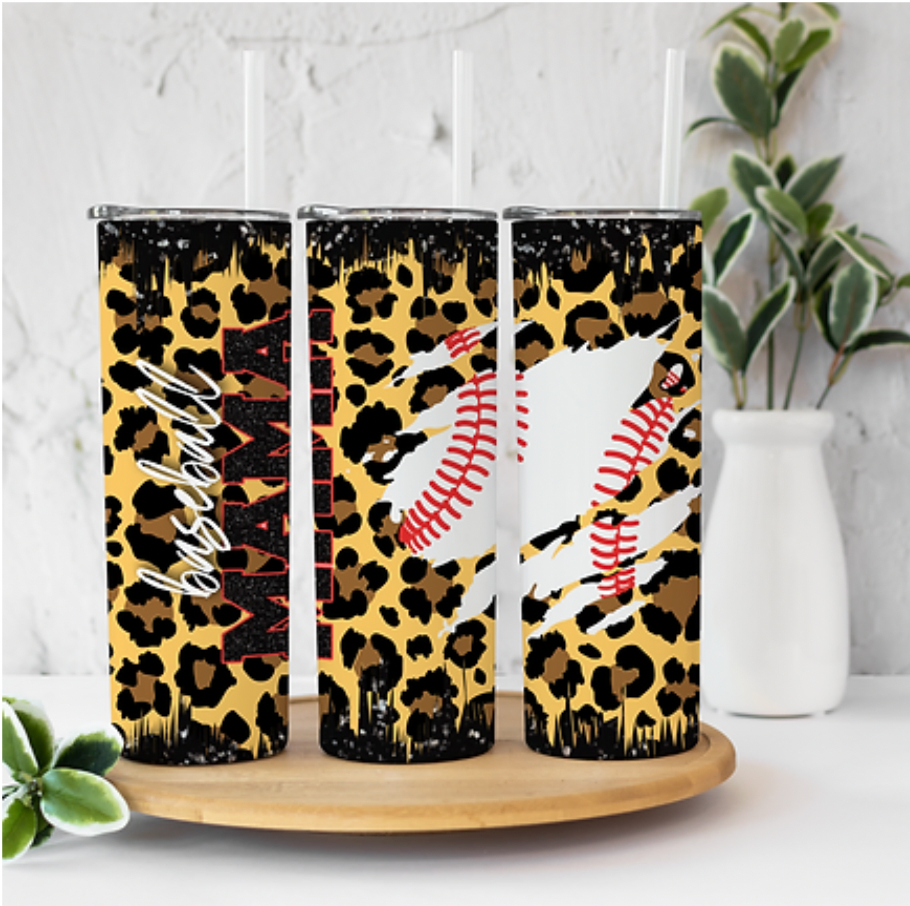 Baseball Mama Gold and Leopard 20 ounce Sublimation Tumbler BTD