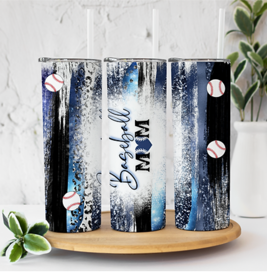 Baseball Mom Black and Blue 20 ounce Sublimation Tumbler BTD