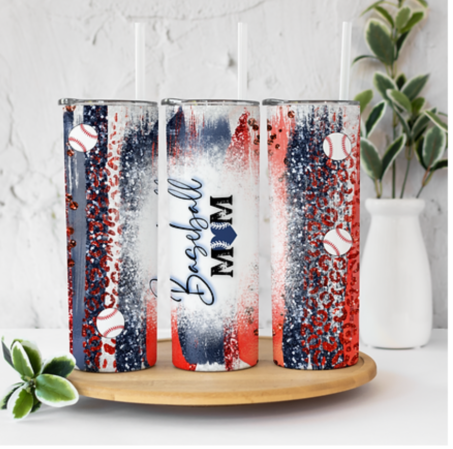 Baseball Mom Blue and Red 20 ounce Sublimation Tumbler BTD