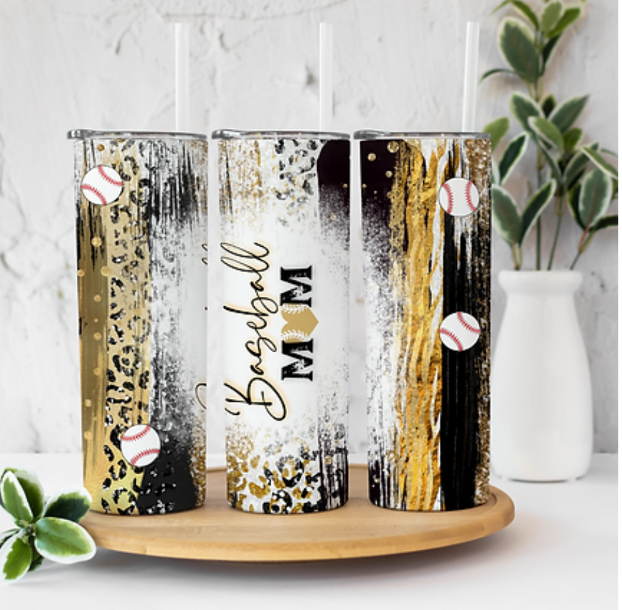 Baseball Mom Gold and Black 20 ounce Sublimation Tumbler BTD