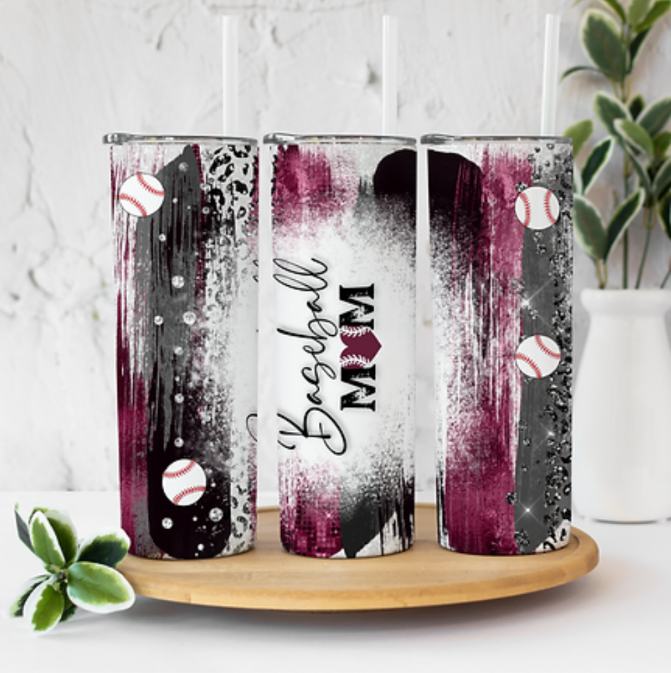 Baseball Mom Maroon Black Gray 20 ounce Sublimation Tumbler BTD