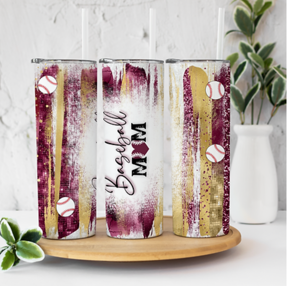 Baseball Mom Maroon and Gold 20 ounce Sublimation Tumbler BTD