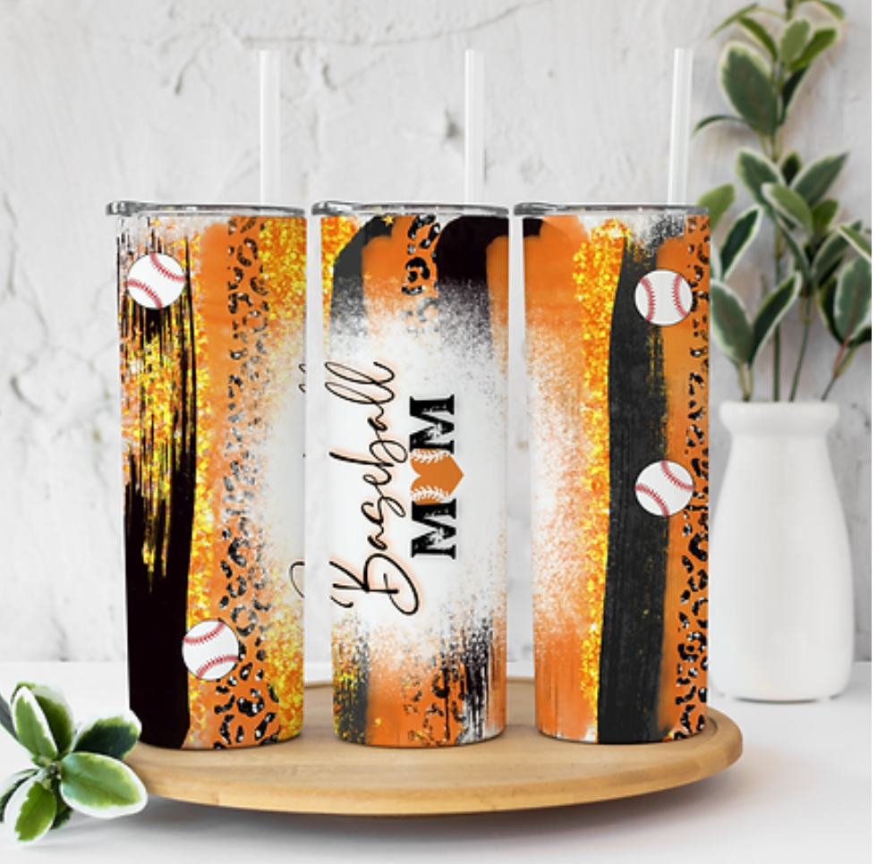 Baseball Mom Orange and Black 20 ounce Sublimation Tumbler BTD