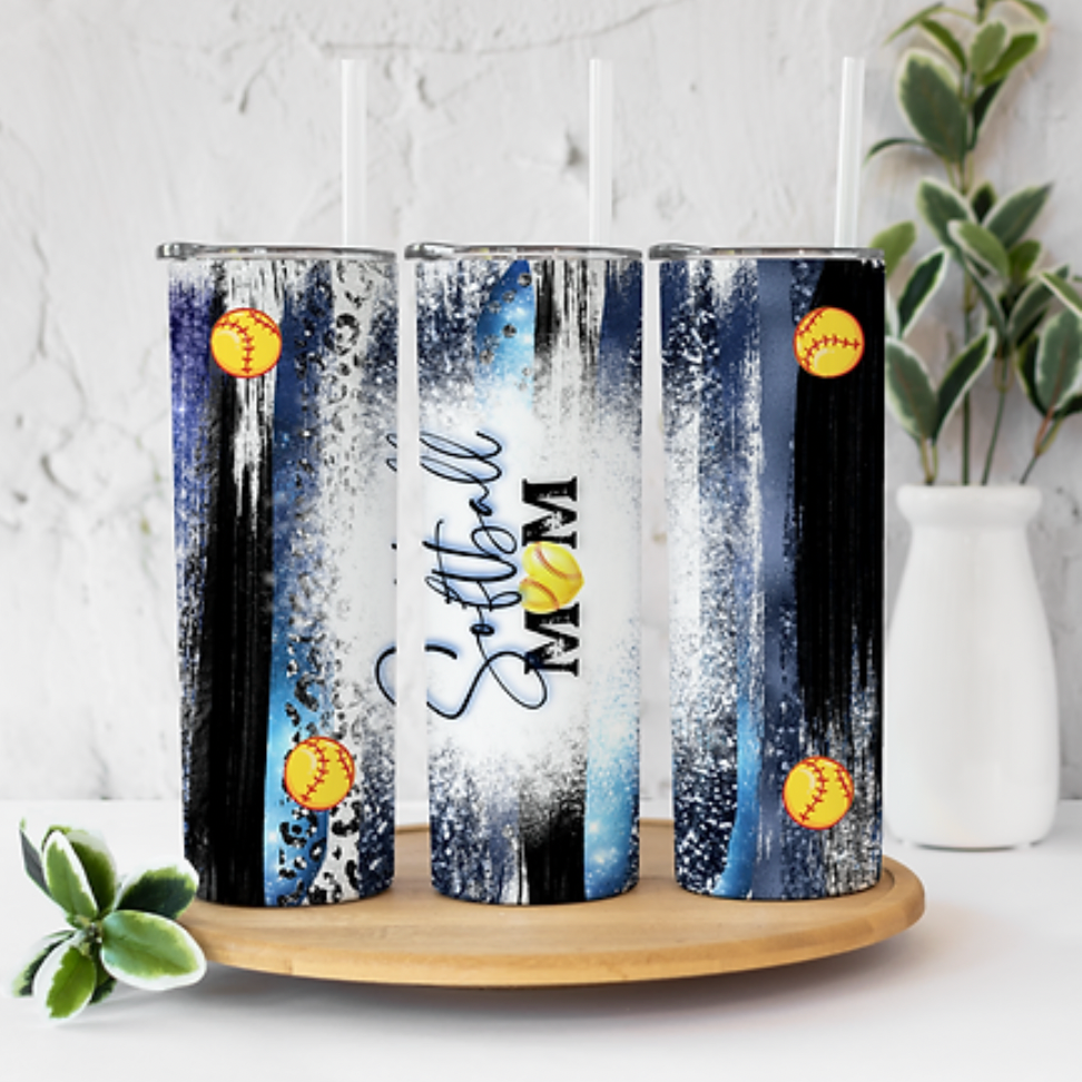 Softball Mom Blue and Black 20 ounce Sublimation Tumbler BTD