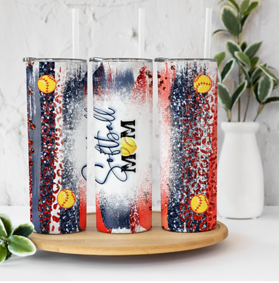 Softball Mom Blue and Red 20 ounce Sublimation Tumbler BTD