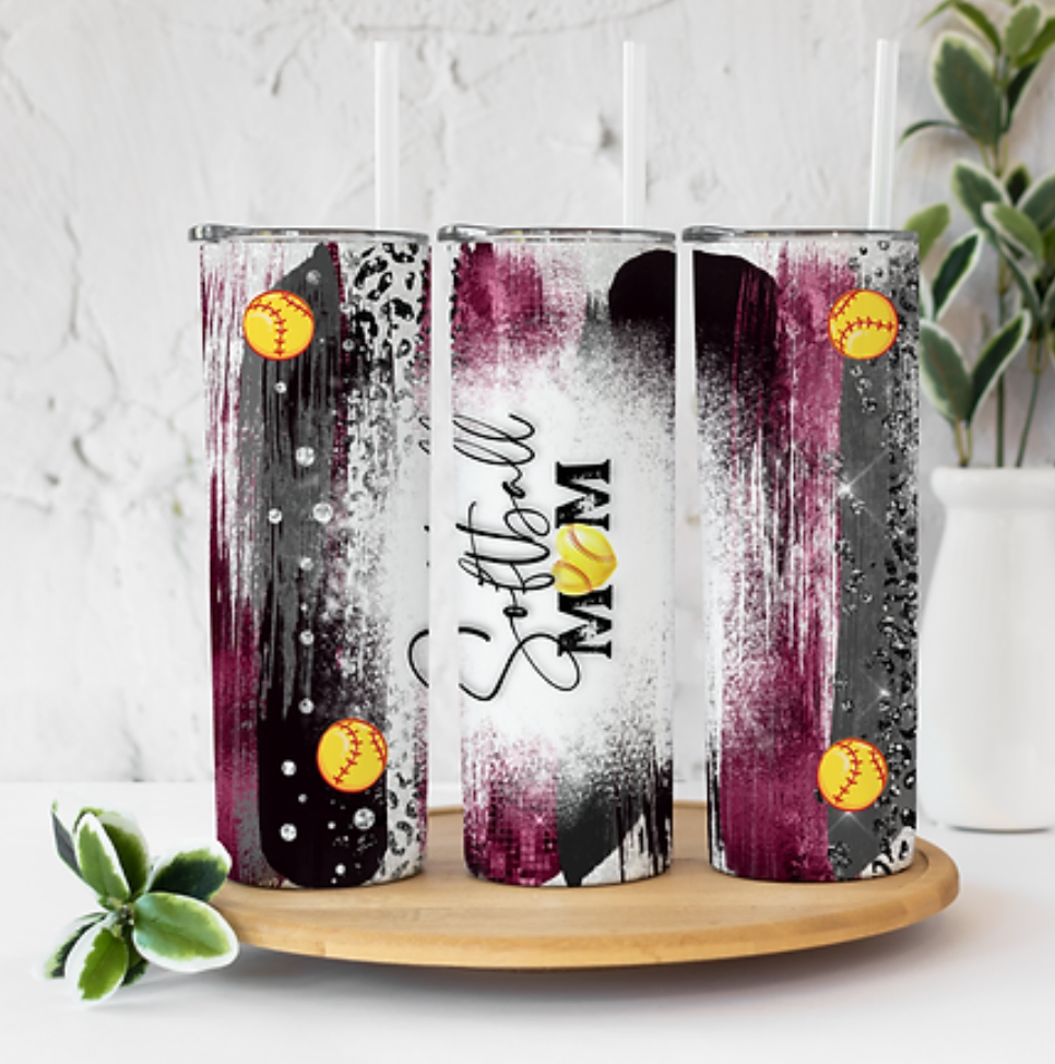 Softball Mom Maroon and Black 20 ounce Sublimation Tumbler BTD