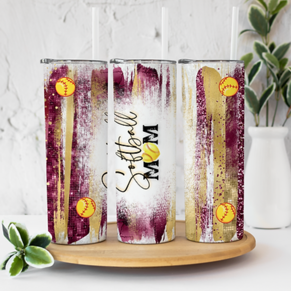 Softball Mom Maroon and Gold 20 ounce Sublimation Tumbler BTD