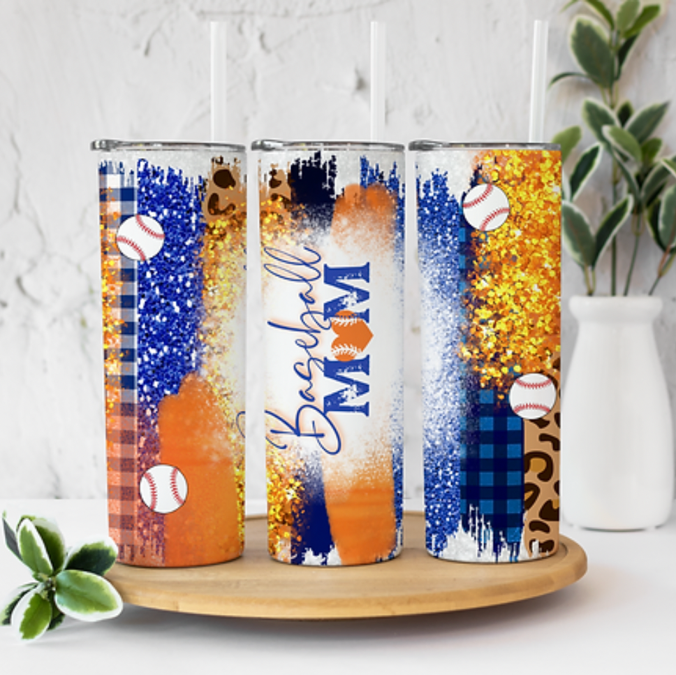 Baseball Mom Blue and Orange 20 ounce Sublimation Tumbler BTD