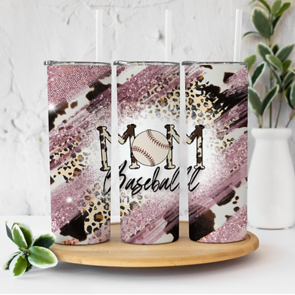 Baseball Mom Purple Cow and Leopard 20 ounce Sublimation Tumbler BTD