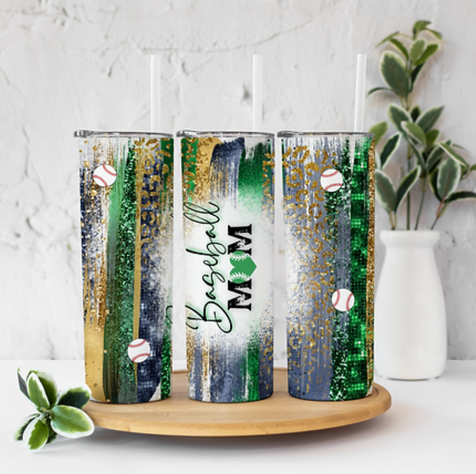 Baseball Mom Green Gold Navy 20 ounce Sublimation Tumbler BTD