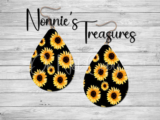 Sunflower on Black  Earrings Nonnie's Treasures