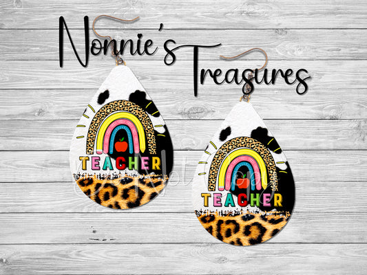 Teacher Rainbow Cheetah Leopard and Cow Print Earrings Nonnie's Treasures
