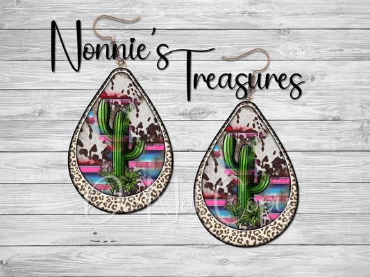 Western Cactus Cheetah Leopard  Earrings Nonnie's Treasures
