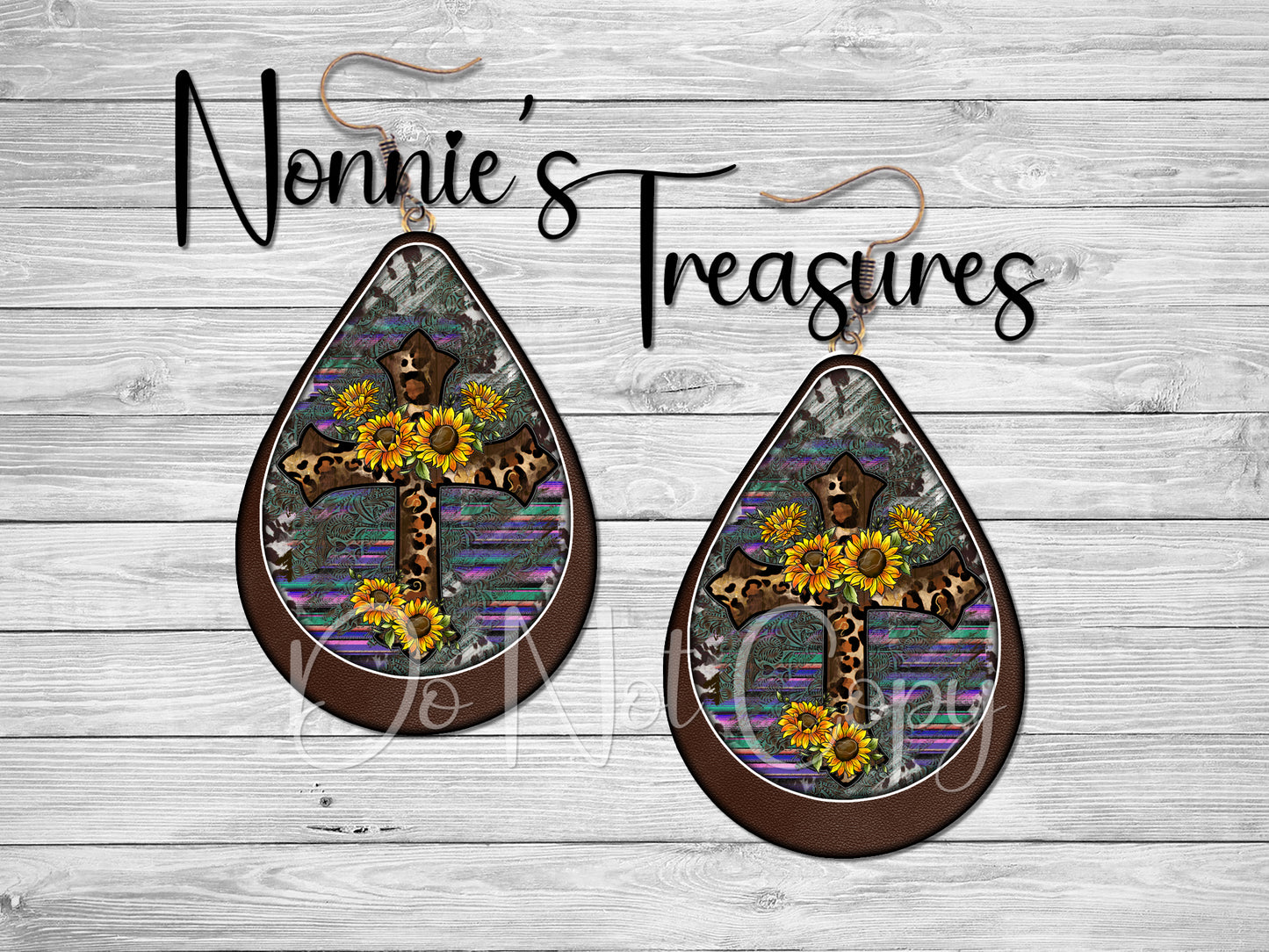 Western Cheetah Leopard Sunflower Cross Earrings Nonnie's Treasures