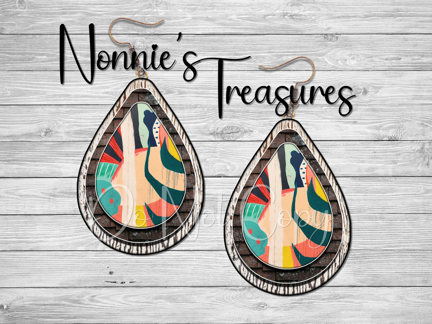 Western Rustic Turquoise Brown Pattern 27 Earring Nonnie's Treasures