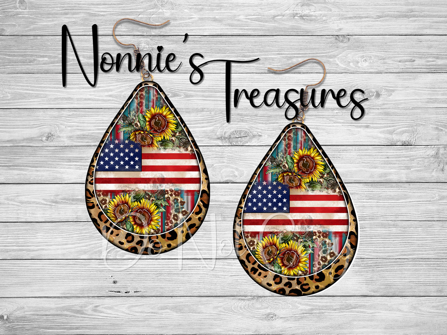 Western Sunflower Flag Cheetah Leopard Earrings Nonnie's Treasures