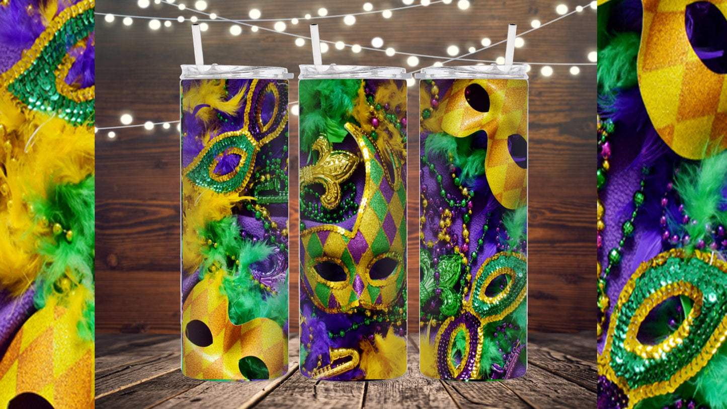 Mardi Gras Mask Sublimation Tumbler