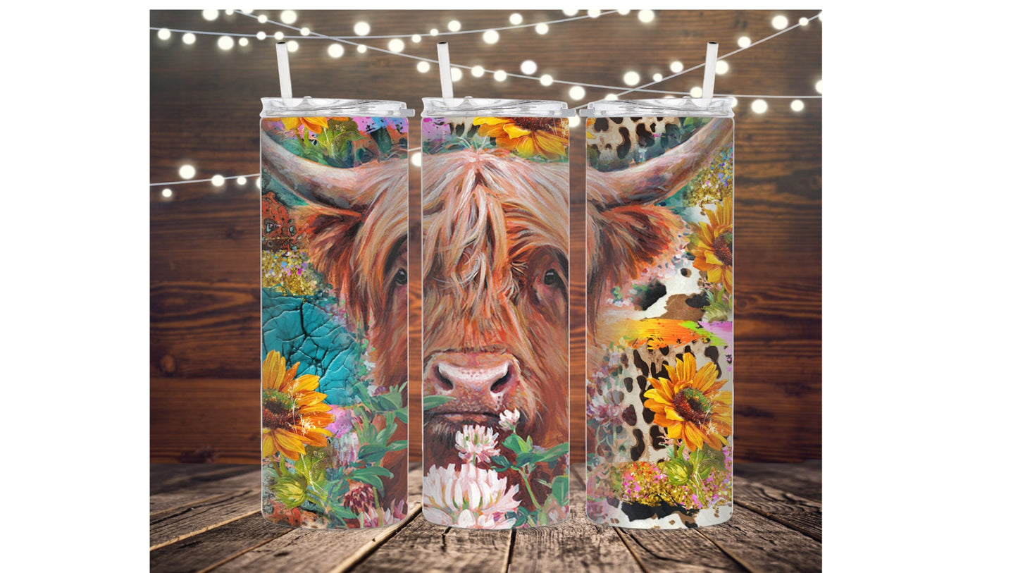 Highland Cow Sunflower Sublimation Tumbler