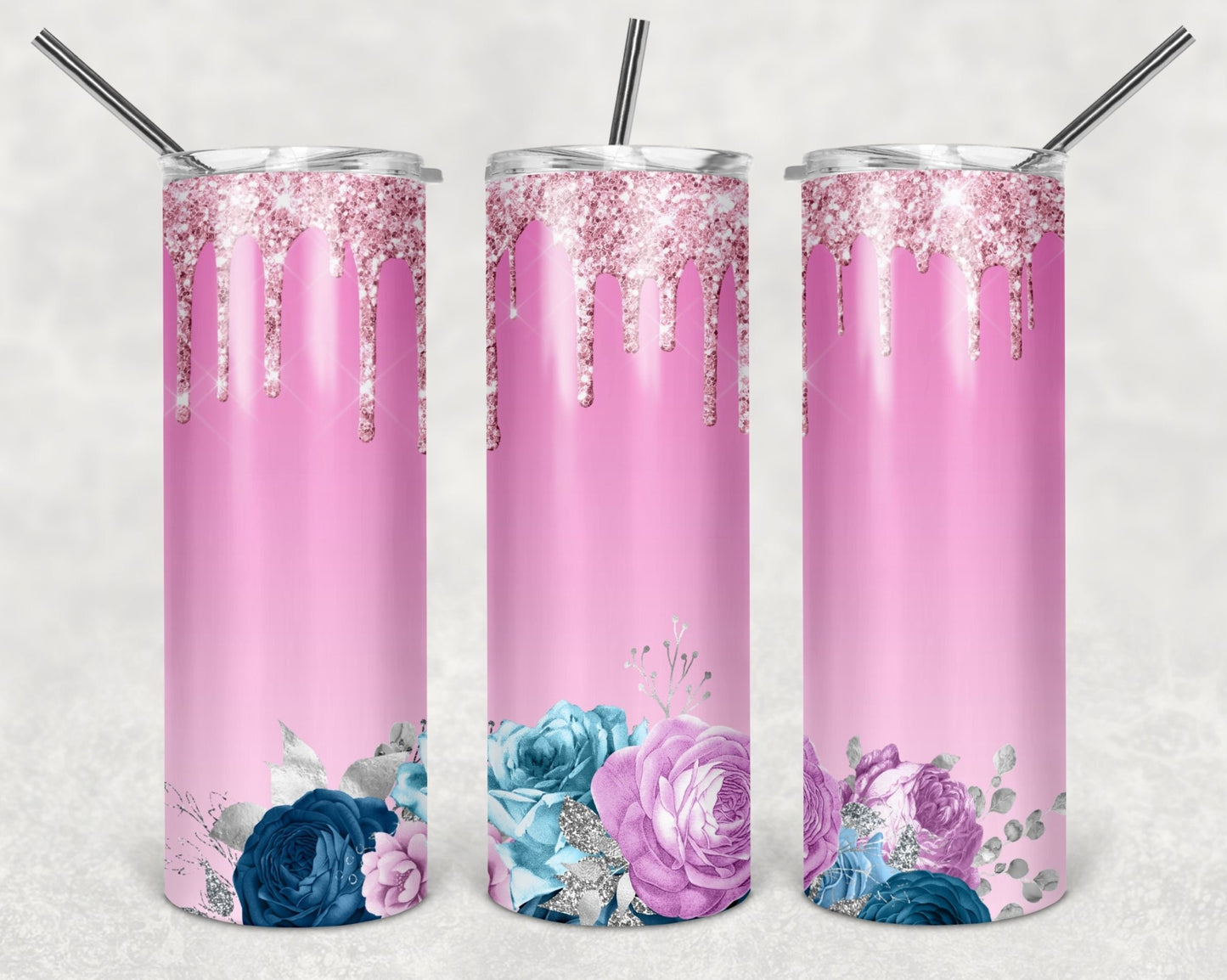 Pink Flowers Sublimation Tumbler