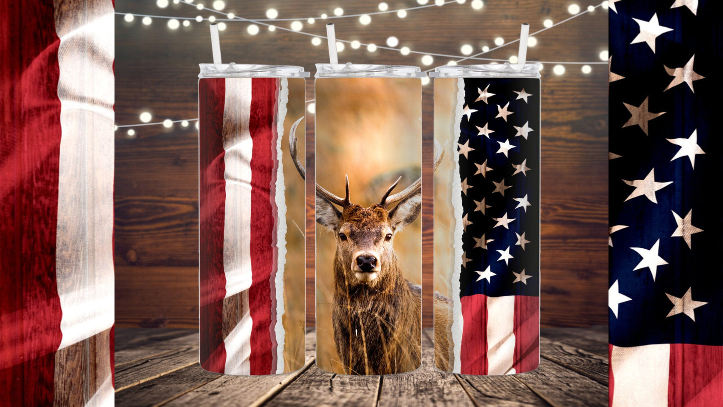 Patriotic American Deer 20 ounce Sublimation Tumbler