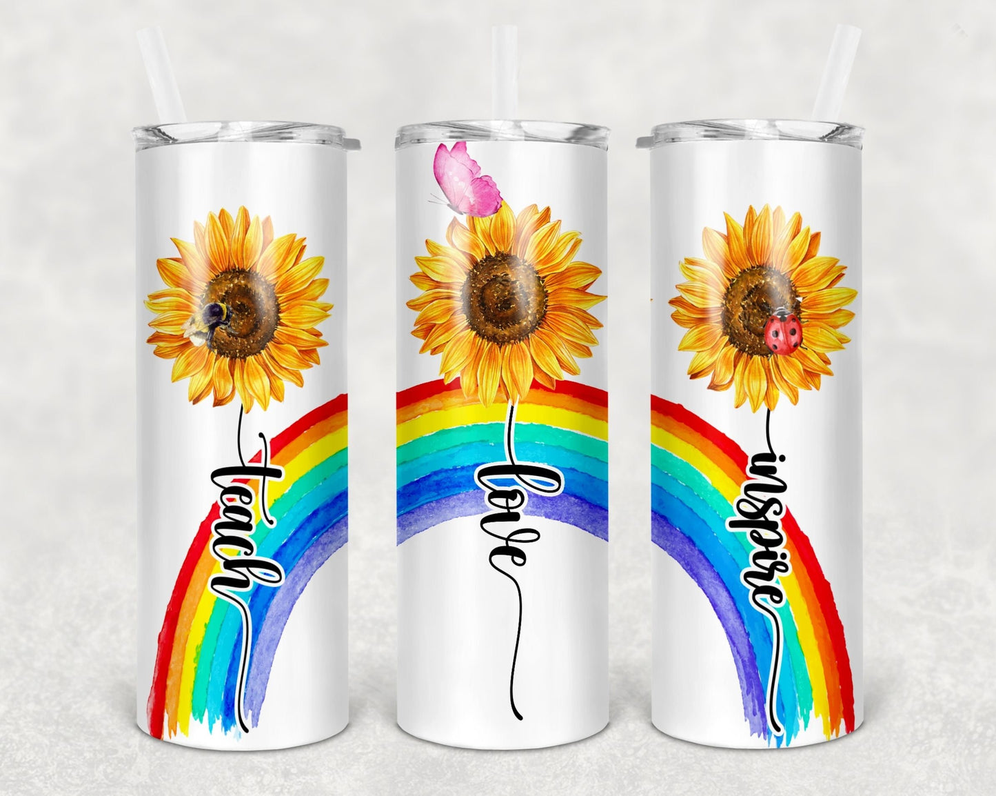 Teacher Rainbow Sunflower 10 Sublimation Tumbler - e