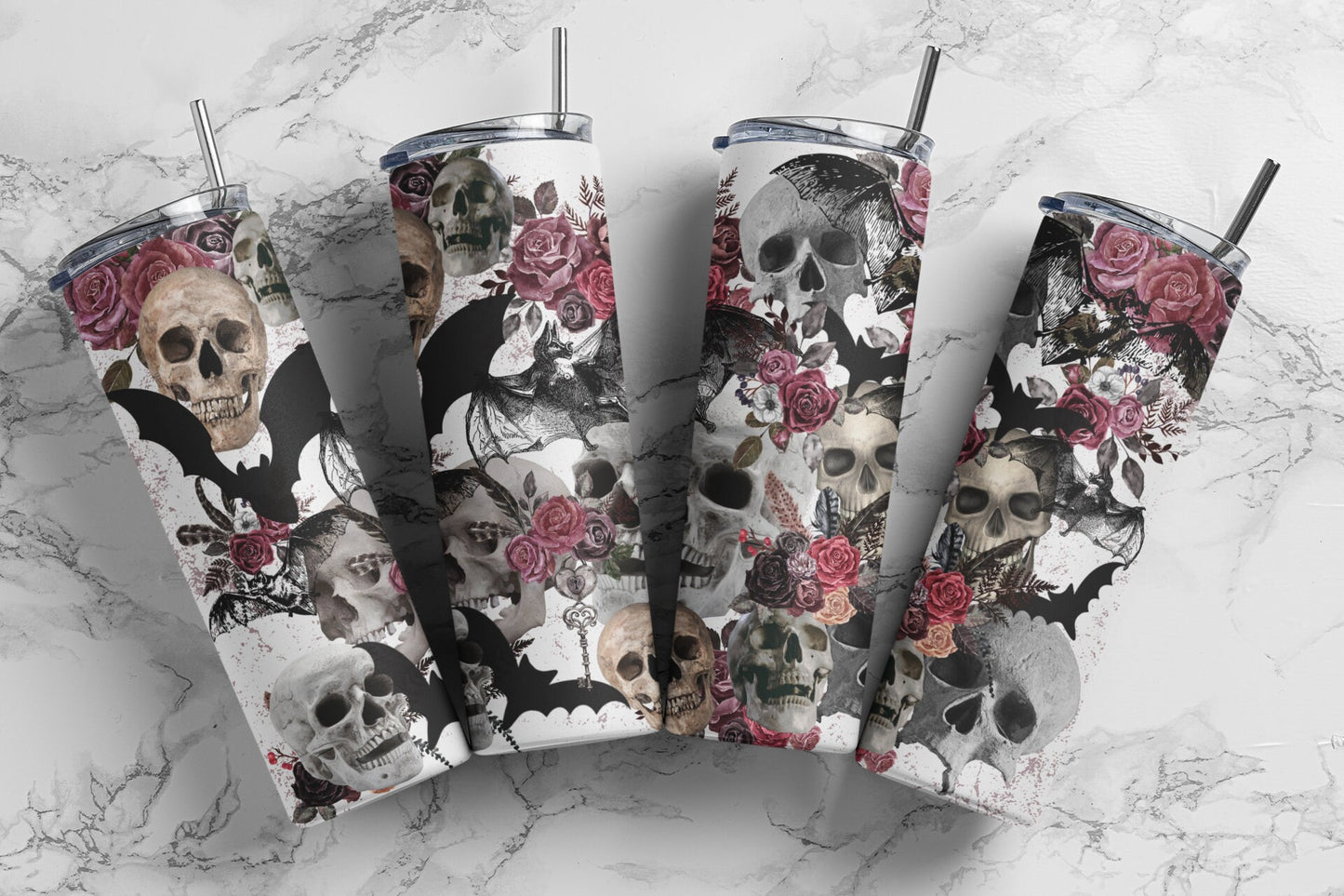 Rose Bat Skulls Sublimation Tumbler bdc