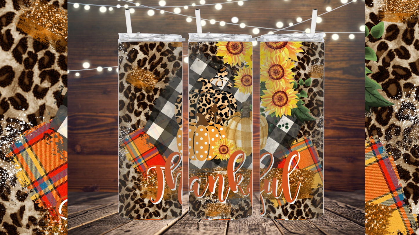 Thankful Leopard Print Sublimation Tumbler bdc