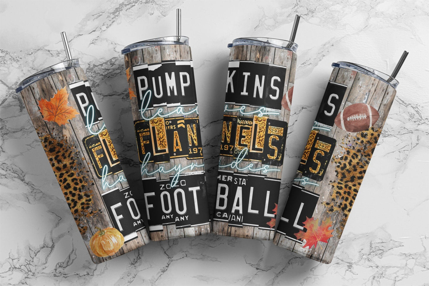 Pumpkins, Flannel and Football horizontal Sublimation Tumbler bdc
