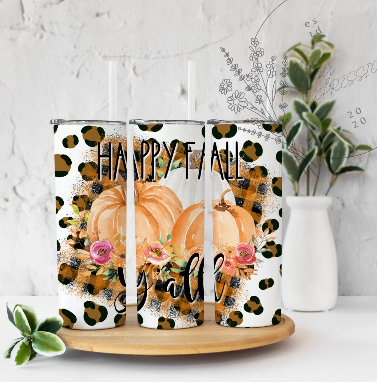 Happy Fall Yall Leopard Sublimation Tumbler bdc