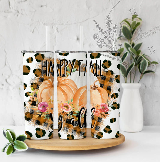 Happy Fall Yall  Leopard Sublimation Tumbler bdc