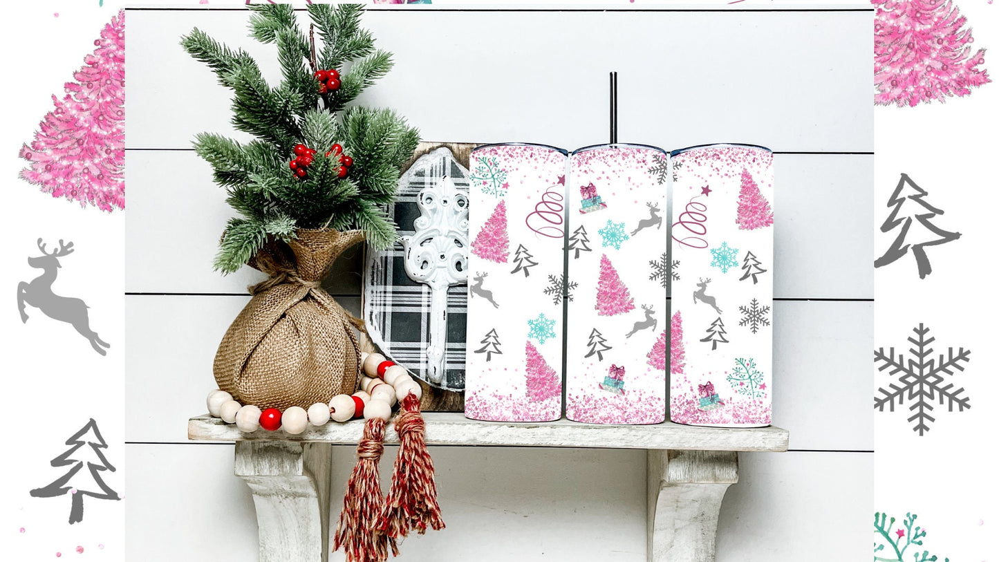 Pink Christmas Tree Sublimation Tumbler bdc