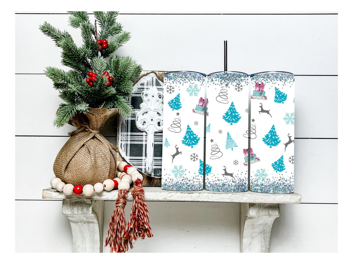 Teal Christmas Tree Sublimation Tumbler bdc