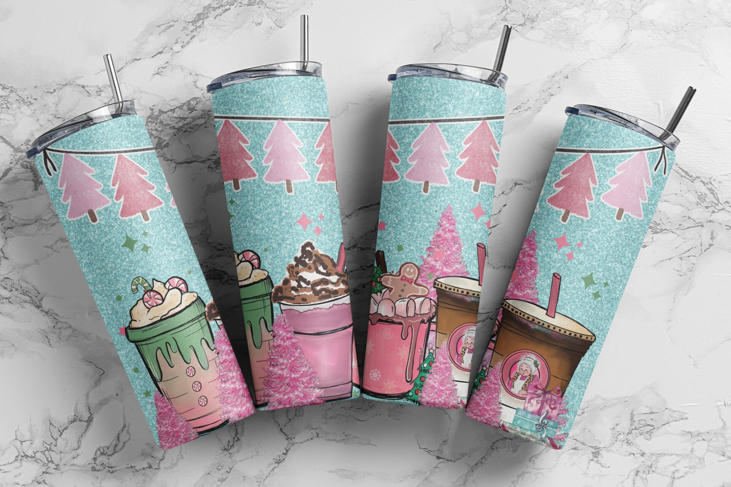 Teal Christmas Coffee and Cocoa Christmas Sublimation Tumbler bdc