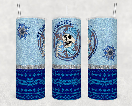 It's Freezing Season Blue Skeleton- Christmas Sublimation Tumbler bdc