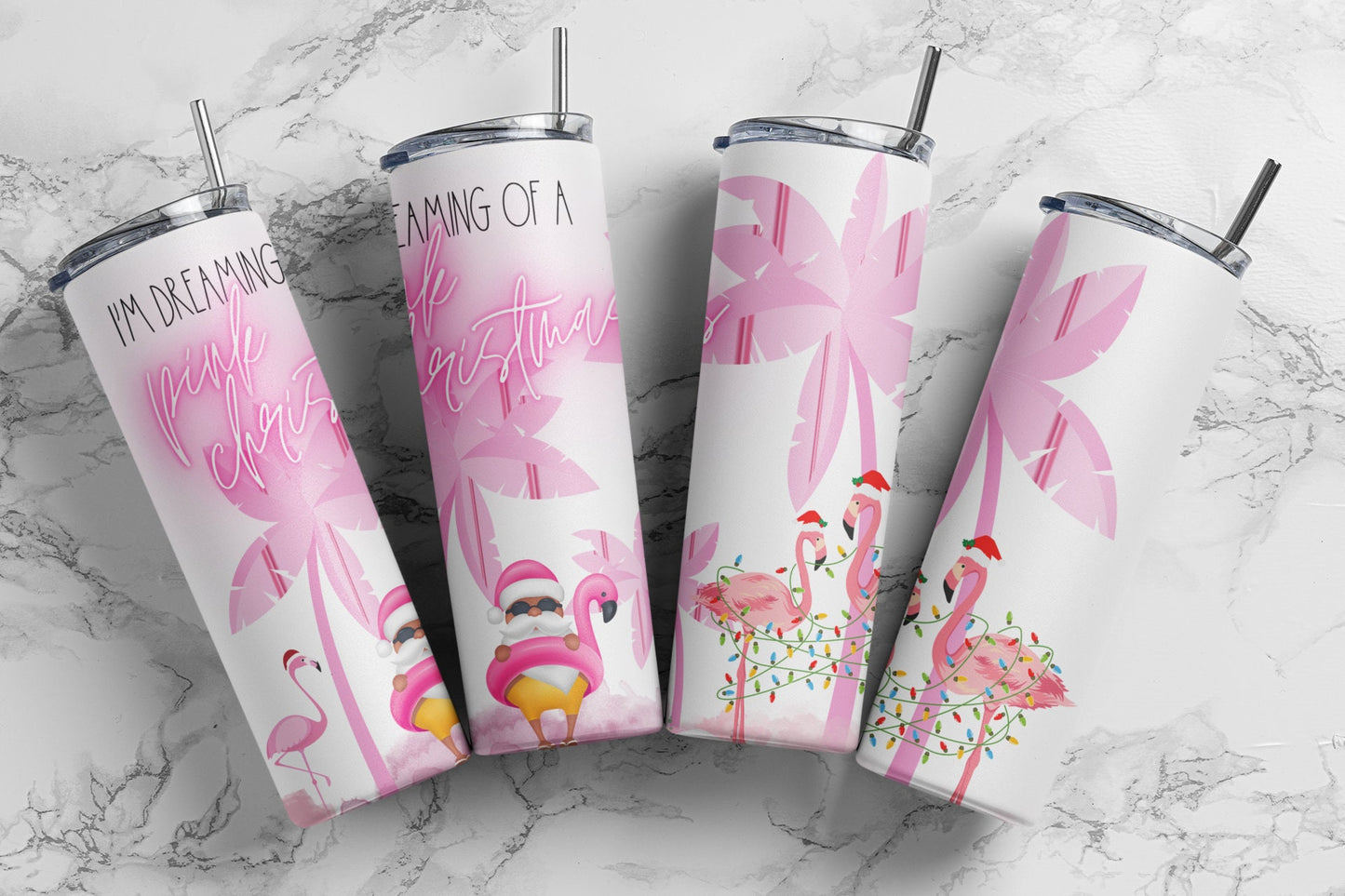 Pink Flamingo Christmas- Christmas Sublimation Tumbler bdc