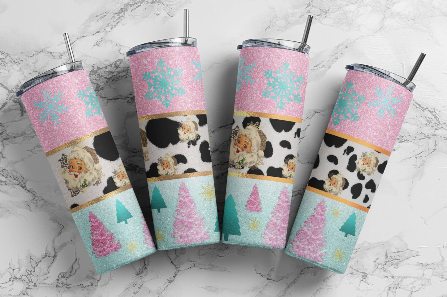 Christmas Pink Cow Print- Christmas Sublimation Tumbler bdc