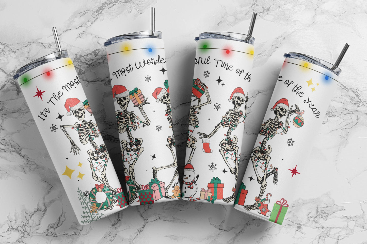 Most Wonderful Time of Year Skeleton- Christmas Sublimation Tumbler bdc