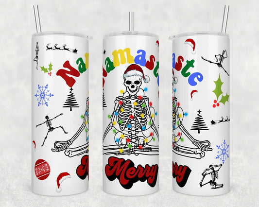 Namaste Merry Skeleton- Christmas Sublimation Tumbler bdc